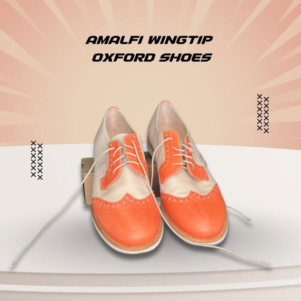 Amalfi Wingtip Oxford Shoes Orange & White Leather Women’s Dress Shoes Size 6.5